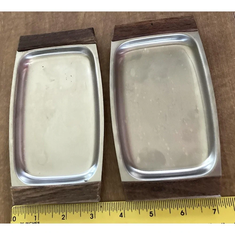 MCM Danish Style Stainless Steel and Wood Small Appetizer or Trinket Trays 6